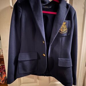 Polo Ralph Lauren Navy Knit Blazer in Navy with RL Crest Monogram & Gold Buttons